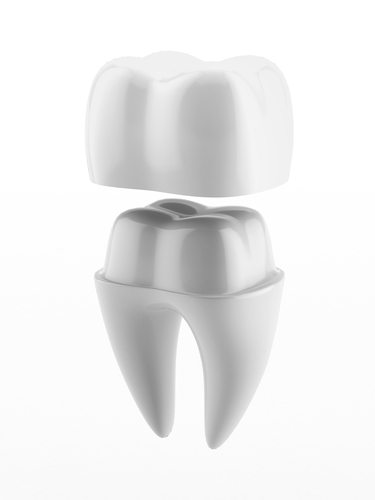 Dental crown and tooth isolated on a white background